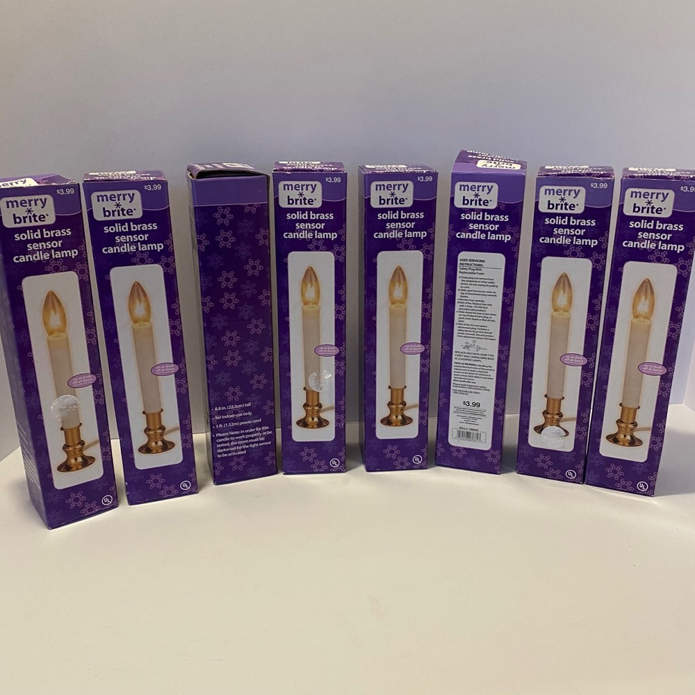 Merry Brite Brass Sensor Candle Lamp Lot of 8 Gold‎ Window Light